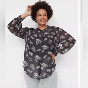 NWT Sheer Ruffled Button-Down Chiffon Top